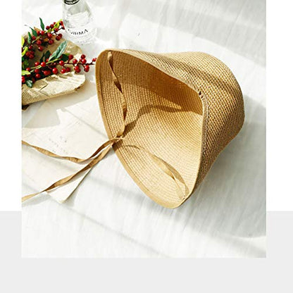 French Straw Bonnet Cap for Women Victorian Sun Hat Chin Strap Foldable