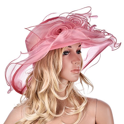 Lawliet Womens Flower Wedding Occasion Wide Brim Church Dress Sun Hat A341 - color: Medium Pink, size: One Size