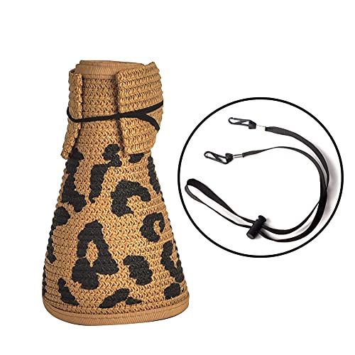 Women Sun Visors Foldable Straw Hats Summer Beach Packable Hat Floppy Wide Brim Cap Deep Style, Adjustable Size - color: Leopard