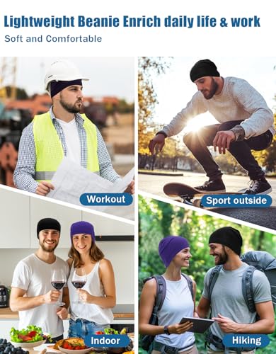 Cotton Skull Caps Lightweight Summer Beanie Hat Thin Sleep Sleeping Hats Chemo Caps Running Helmet Liner - color: Black & Purple