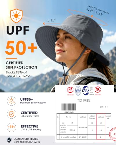 Water-Resistant UPF 50+ Sun Bucket Hat Packable Brimmed for Women Men - color: Grey