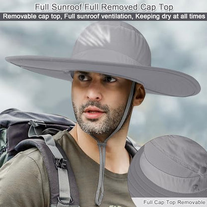 Cooltto L/XL/XXL Wide Brim Sun Hat UPF 50+ UV Protection Boonie Hat - color: 2 Pack Light Grey, size: Medium-Large