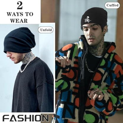 Black Knit Beanie Hat for Men Bear Classic Adult Beanie Cap Winter Warm Knitted Hat for Men Women Skull Hip Hop Cap for Men - color: Skeleton