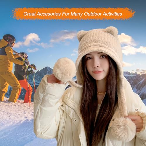 HUAMULAN Women Winter Sherpa Knit Beanie Hats with Pom Poms Ear Flaps - color: Xz3123-mise