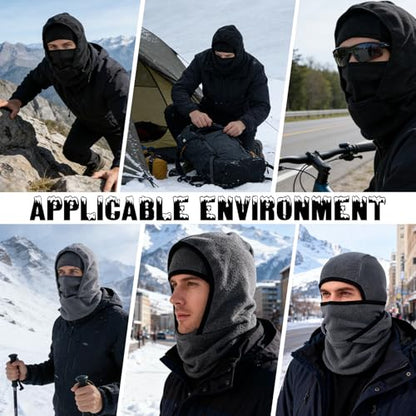 Outdoor Winter Warm Hat Neckband Integrated Cycling Mask, Winter Balaclava Ski Mask, Windproof Fleece Face Cover - color: Black