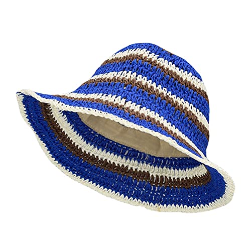 WITHMOONS Women Cap Straw Crochet Sun Summer Bowler Foldable Bucket Hat YZH0158 - color: Blue