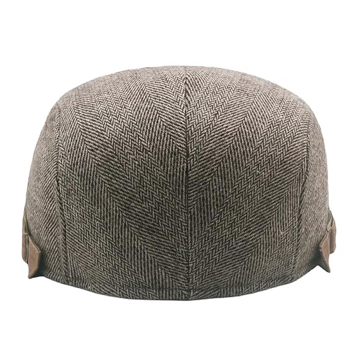 Mens Herringbone Tweed Newsboy Cap Flat Ivy Gatsby Hat Adjustable Cabbie Cap for Women - color: Dark Grey