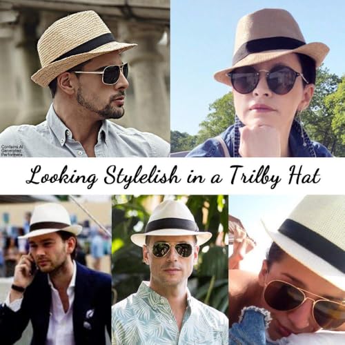 XL Straw Fedora Hats for Men Summer Trilby Beach Travel Panama Casual 7 1/2 - color: Coffee