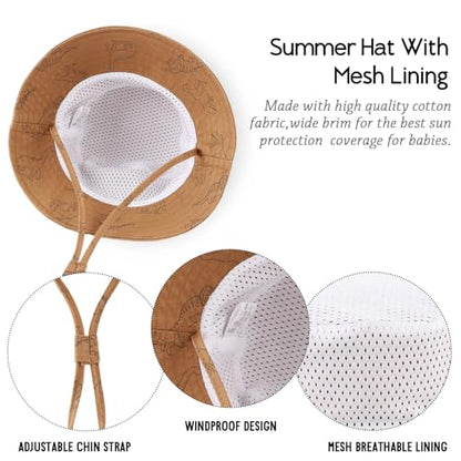JANGANNSA Dinosaur Baby Boys Sun Hat Cotton Toddler Girls Bucket Hats Summer Sun Protect Cap for Kids - color: Caramel Dinosaur, size: 4-8 Years