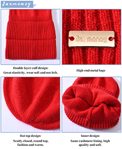jaxmonoy Slouchy Beanies for Women Winter Lightweight Ladies Knit Hat Cuffed Soft Warm Slouch Beanie Cap - Brown - color: Red