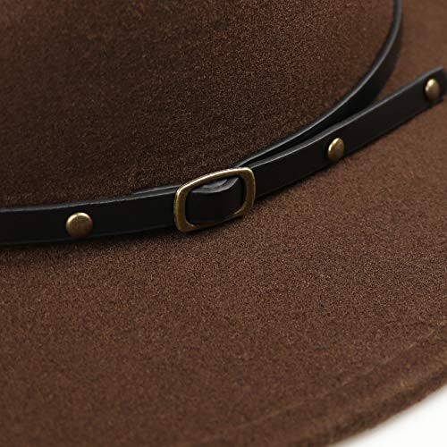 DRESHOW Women Classic Felt Fedora Wide Brim Floppy with Belt Buckle Panama Hat - color: 1 Pack: Felt Fedora Coffee