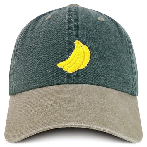 Trendy Apparel Shop Bananas Fruit Embroidered Pigment Dyed Washed Cotton Baseball Cap - color: Spruce Khaki
