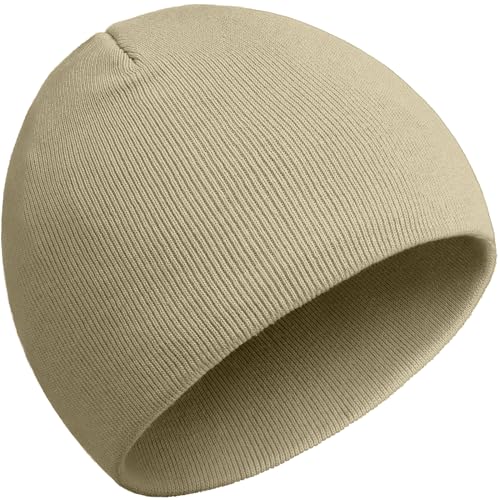 ROYBENS 100% Cotton No Cuff Beanie Hat Men Women, Fisherman Skull Cap - color: Khaki