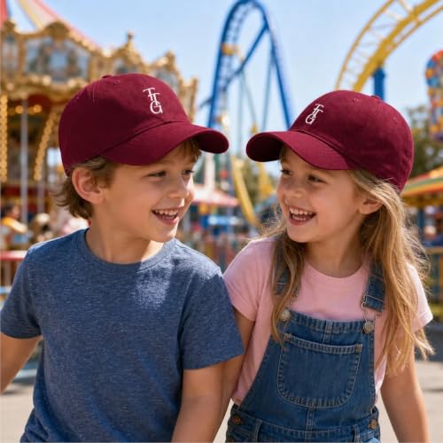 Kids Washed Cotton Baseball Cap, Unstructured Adjustable Toddler Hat for Boys & Girls - color: Claret Red