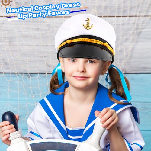 8 Pieces Captain Hats Adjustable White Sailors Navy Marine Admiral Caps for Yacht Theme Party Costume Accessory - color: Style 9