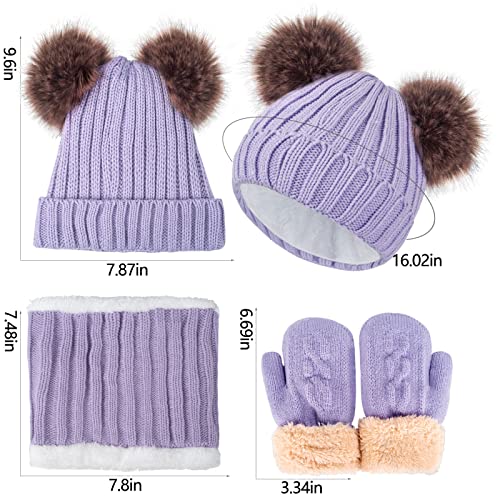 Kids Winter Beanie Scarf Gloves Set - Thermal Fleece Lined Knit Hat, Soft Neck Warmer & Mittens for Girls & Boys 1-10 Years - color: Purple-s, size: 1-5 years
