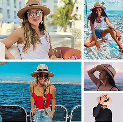 FURTALK Womens Mens Wide Brim Straw Panama Hat Fedora Summer Beach Sun Hat - color: Ac-cream White, size: Medium-Large