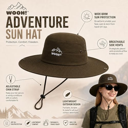 WOOH Sun Hats for Women,UPF80+ Wide Brim Foldable Bucket Hat with Adjustable Chin Strap,Summer Hat for Beach Hiking Gardening - color: Army Green