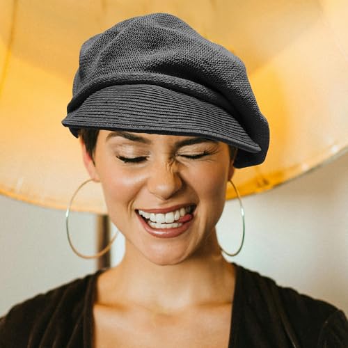 Summer Beret Hat for Women, Breathable Thin Beret Hat Adjustable Lightweight Newsboy Cap - color: Black