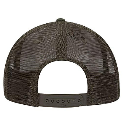 OTTO Camouflage Round Flat Visor SNAP 6 Panel Mesh Back Trucker Snapback - color: Dk.grn/Brn/Dk.brn