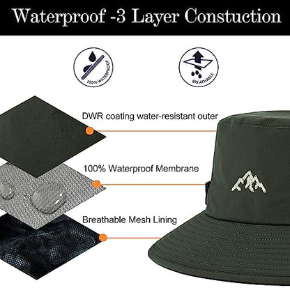 TOP-EX Men's Waterproof Bucket Sun Hat, UPF 50+ Wide Brim, S/M-XXL - color: 94573_army Green, size: Large
