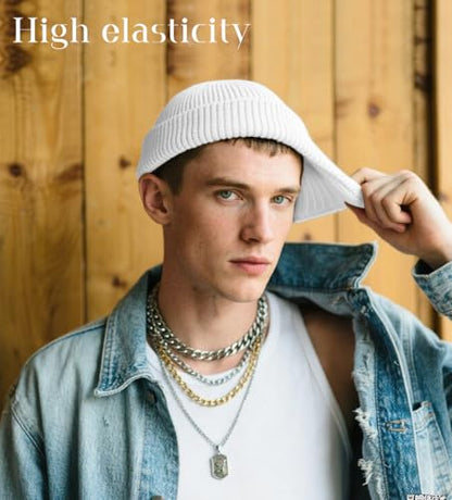 Wool Fisherman Beanies for Men Knit Fall Winter Beanie Hat Skull Cap - color: White