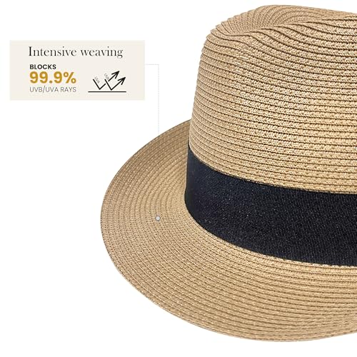 Wildarms Womens Straw Trilby Hat Short Brim Fedora - color: Khaki, size: 7 3/8