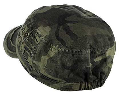 D&Y Unisex 100% Cotton Military Cadet Hat - Distressed Frayed Flat Top Cap - Adjustable Everyday Patrol Hat - color: Camo