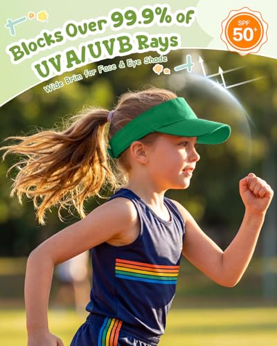 Century Star Kids Visor Sun Hat | UPF 50+ Adjustable Sports Cap for Girls & Boys | High Ponytail Tennis Golf Beach Running - color: Green, size: 6-12 Years