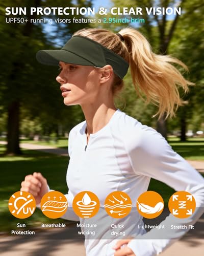 Sports Sun Visor for Women Men, Summer Cooling Stretchy Visors Hats - color: Army Green