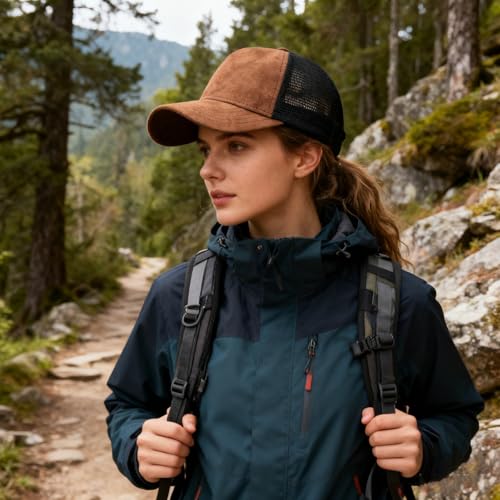 Trucker Hat Men Blank Mesh Suede Baseball Cap for Men and Women Baseball Hat 5-Panel Trucker Hat for Hunting & Hiking - color: Khaki