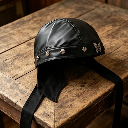 Leather Biker Skull Cap for Women Adjustable Skull Motorcycle Hat with Snug Fit, Stylish Biker Head Wrap & Riding Cap - color: Butterfly