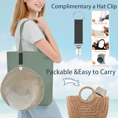 vidsel Womens Sun Hats Wide Brim Reversible Bucket Cotton Hat with Hat Clip - color: Medium-beige1, size: Medium