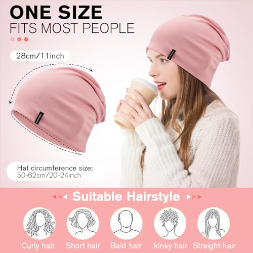 HAMUNI Slouchy Beanie for Women Men Soft Cotton Chemo Hats Double-Layer Warm Beanie Cap for Daily Wear & Transitional Seasons - color: Pink