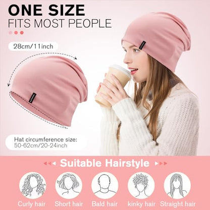 HAMUNI Slouchy Beanie for Women Men Soft Cotton Chemo Hats Double-Layer Warm Beanie Cap for Daily Wear & Transitional Seasons - color: Pink