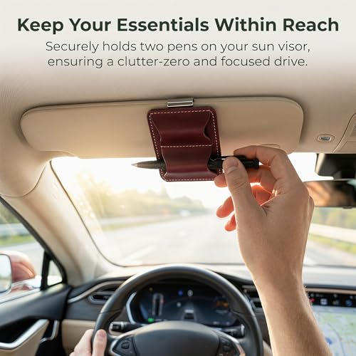 2 Pack Leather Pen Holder for Car, Car Visor Pen Holder