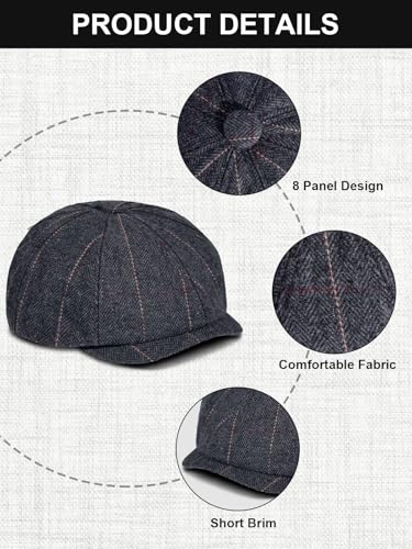Senker Fashion 2 Pieces Newsboy Cap for Men - color: Black Grey