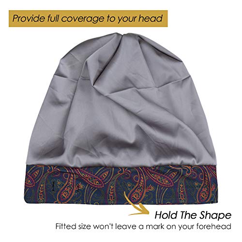Adjustable Satin Lined Sleep Cap for Dreadlocks Curly Hair Large Head-Stay On Overnight - color: Black With Dark Heather Grey