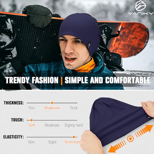 YANIKY Slouchy Beanie for Women, Mens Soft Cotton Beanie Hat, Double Layer Windproof Skull Cap for All Seasons - color: Navy Blue