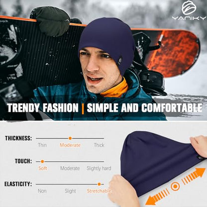 YANIKY Slouchy Beanie for Women, Mens Soft Cotton Beanie Hat, Double Layer Windproof Skull Cap for All Seasons - color: Navy Blue