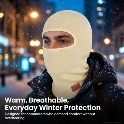 TBUS Men’s Knit Insulated Face Mask Beanie, Thermal Full Face Cover Ski Mask for Cold Weather for Women and Men - color: Beige