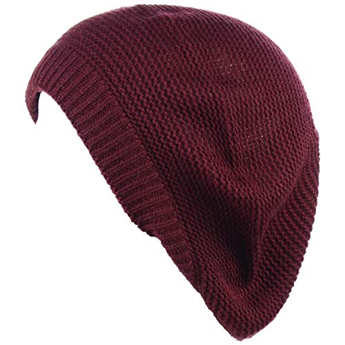 BYOS Chic French Style Lightweight Soft Slouchy Knit Beret Beanie Hat in Solid - color: Burgundy