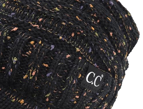 C.C Trendy Warm Oversized Chunky Soft Oversized Ribbed Slouchy Knit Hat with Visor Brim - color: Black Confetti