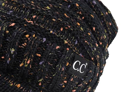 C.C Trendy Warm Oversized Chunky Soft Oversized Ribbed Slouchy Knit Hat with Visor Brim - color: Black Confetti