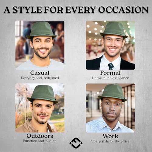 Funky Junque Fedora Hats for Men – Classic Wool Blend Trilby Dress Hat, Short Brim Men’s Fedoras for Formal & Casual Wear - color: New Olive, size: 6 3/4-7 1/8