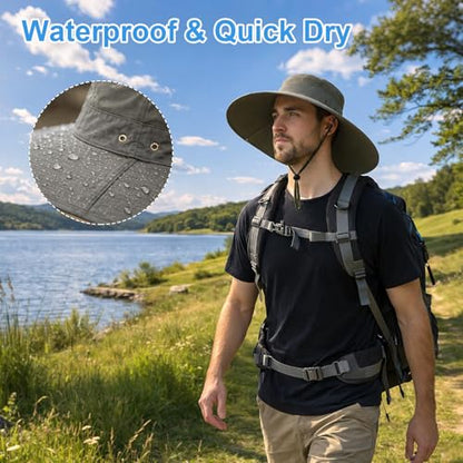 HUAMULAN Men Wide Brim Sun Hat Summer Outdoor Women Bucket Fishing Hats - color: D1-armygreen