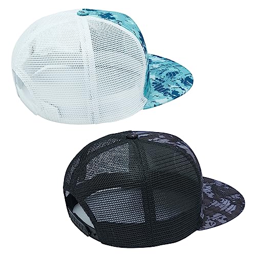 BASSDASH 2 Pack Flat Brim Trucker Cap Adjustable Snapback Hat Mesh Back for Men Women Fishing Hunting - color: Pack of 2,ocean Digital Camo & Night Digital Camo