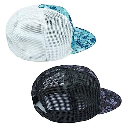 BASSDASH 2 Pack Flat Brim Trucker Cap Adjustable Snapback Hat Mesh Back for Men Women Fishing Hunting - color: Pack of 2,ocean Digital Camo & Night Digital Camo