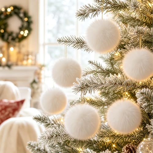 Fzxdfg 6Pieces Faux Furry Pom Pom Ball with Elastic Loop DIY Faux Fur Fluffy Ball for Hats Bags Key Chains Accessories 3.9inch/10CM (White) - color: White