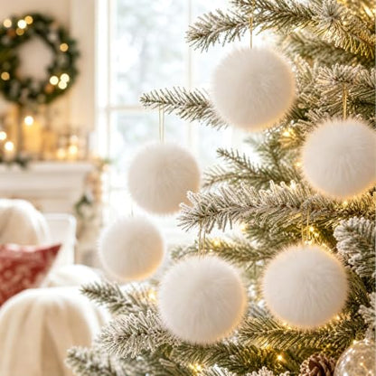Fzxdfg 6Pieces Faux Furry Pom Pom Ball with Elastic Loop DIY Faux Fur Fluffy Ball for Hats Bags Key Chains Accessories 3.9inch/10CM (White) - color: White